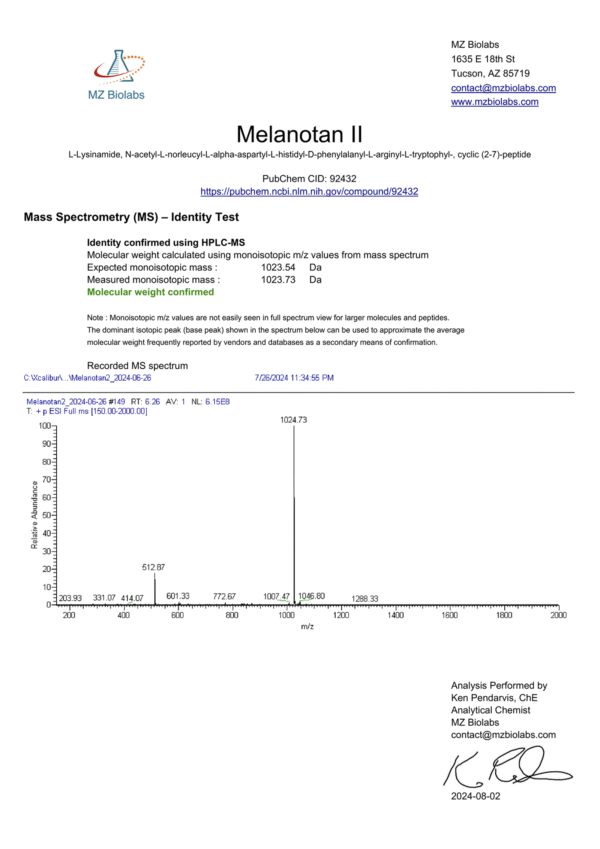 Melanotan 2 (MT-2) 10mg — α-MSH Analog Research Peptide