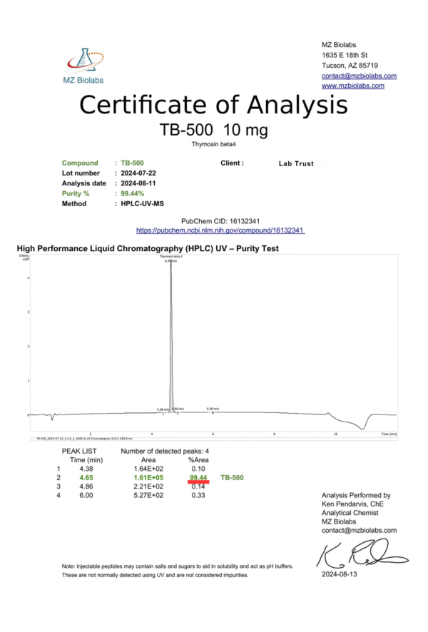 TB-500 (Thymosin Beta-4 Analog) 10mg β Research Peptide