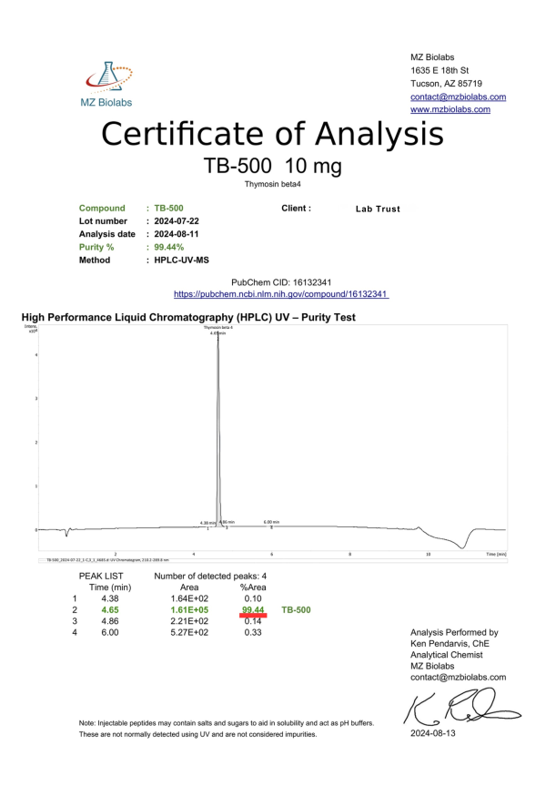 TB-500 (Thymosin Beta-4 Analog) 10mg — Research Peptide